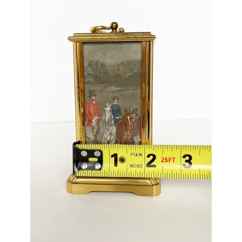 Vintage Hamilton Electronic Gold Brass Miniature Shelf Mantel Fox Hunt Clock